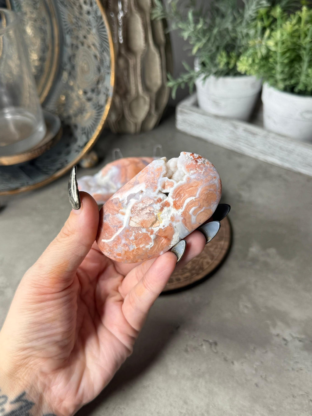 Pink Agate Crystal Palmstone and Freeform