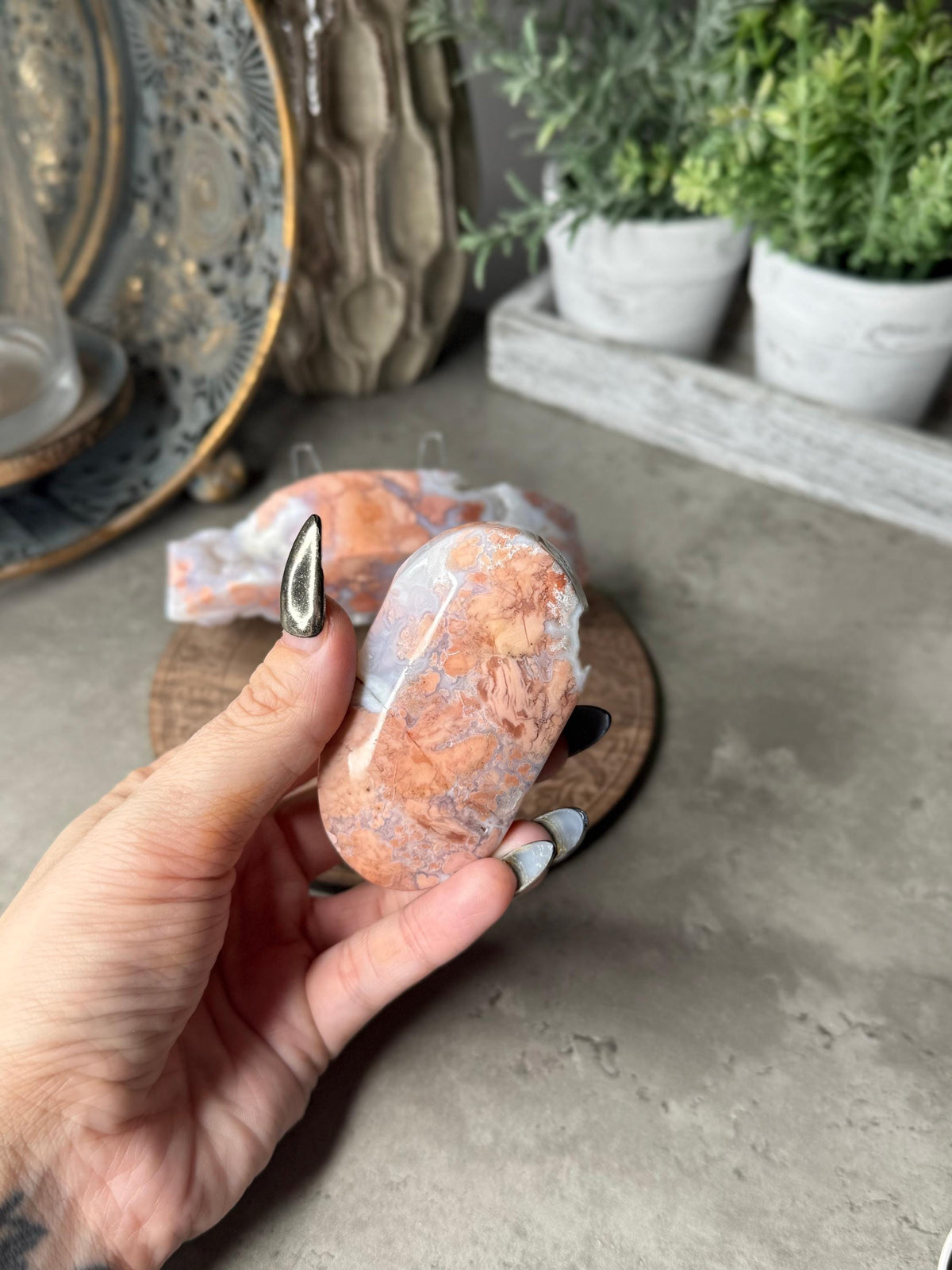 Pink Agate Crystal Palmstone and Freeform