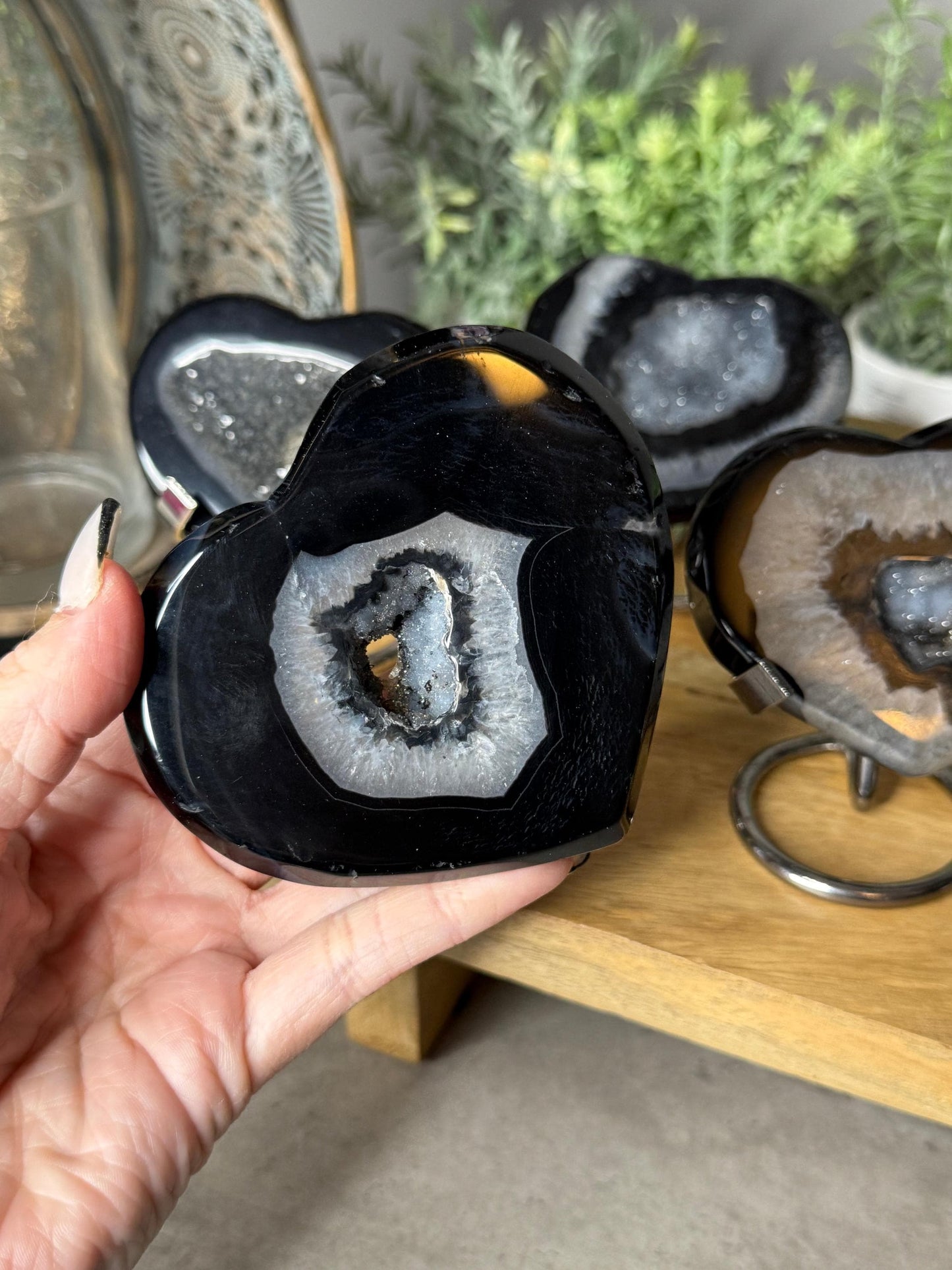 Black Agate Druzy Crystal Hearts