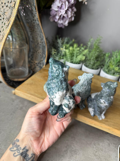 Moss Agate Crystal Wolf Carvings Wolves