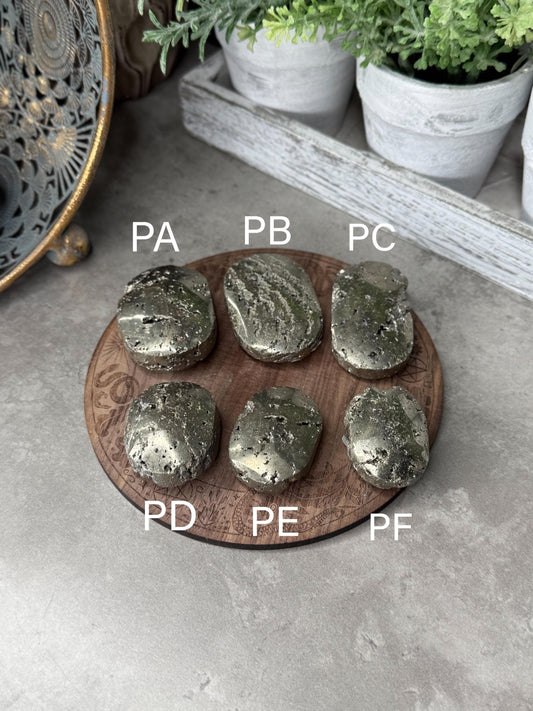 Pyrite Palmstone: Golden Sheen Crystal, Manifestation Tool