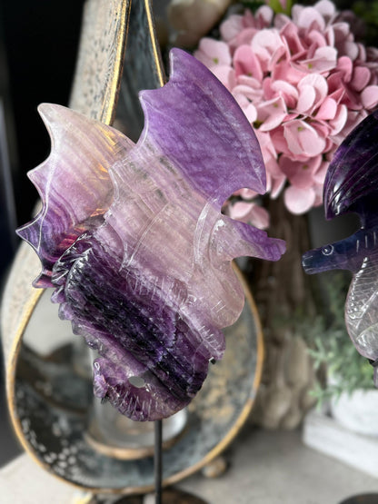 Statement Fluorite Dragon Carvings - Chipped wind Imperfect Stand