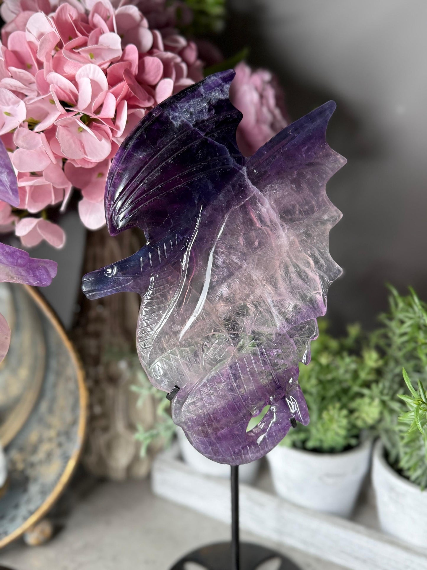 Statement Fluorite Dragon Carvings - Chipped wind Imperfect Stand