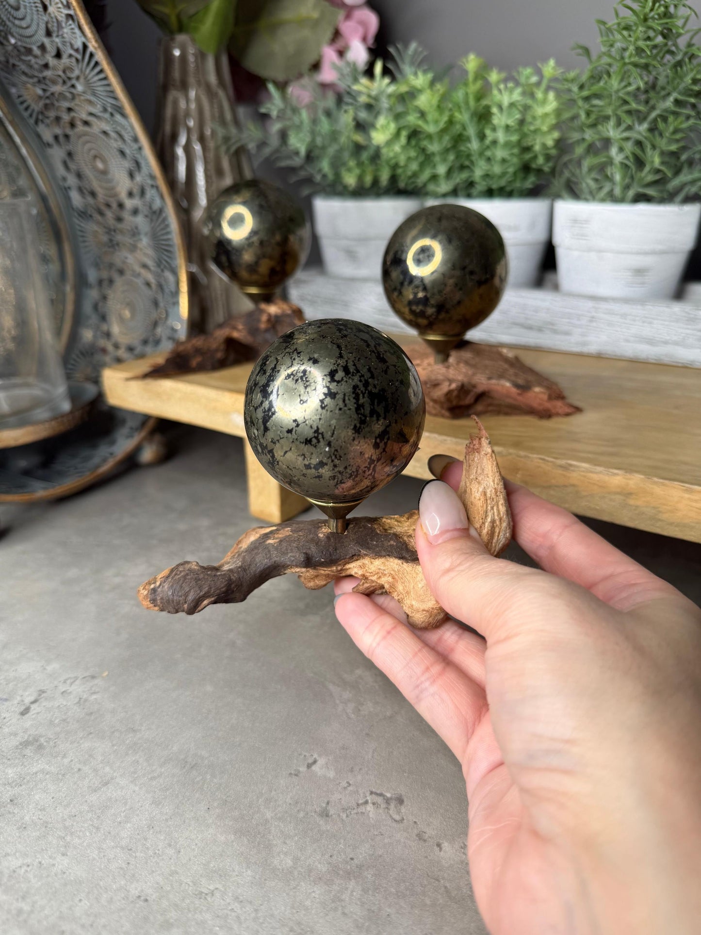 Black Pyrite Crystal Spheres with Stans