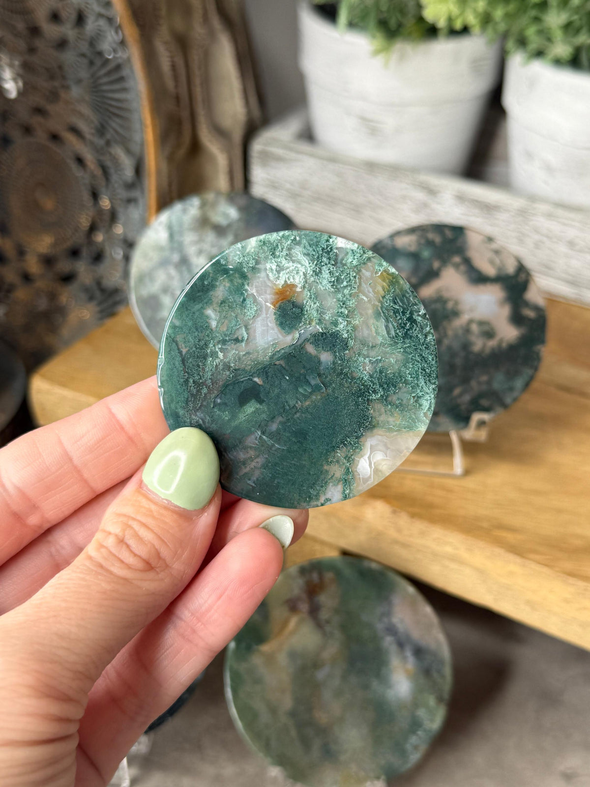 Moss Agate Crystal Discs