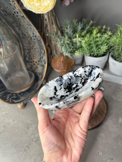 Rainbow Moonstone Crystal Bowl with Pyrite Inclusions