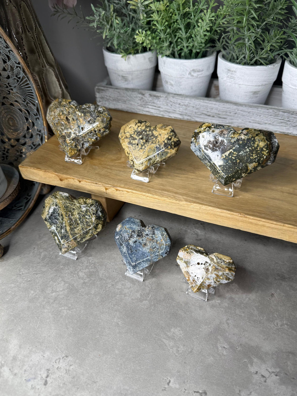 Ocean Jasper Crystal Heart Carvings - Sea Jasper 8th Vein Style