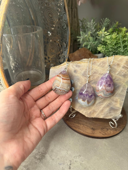 Large Amethyst Agate Silver Crystal Pendants with Chain