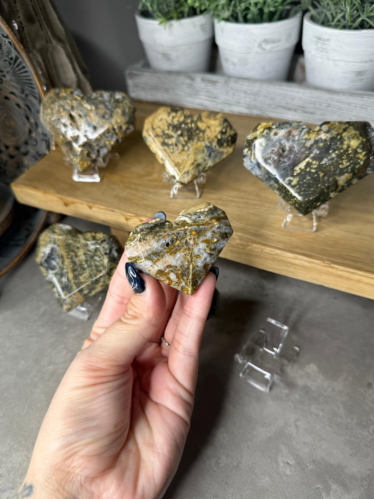 Ocean Jasper Crystal Heart Carvings - Sea Jasper 8th Vein Style