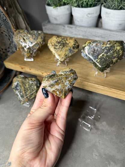 Ocean Jasper Crystal Heart Carvings - Sea Jasper 8th Vein Style