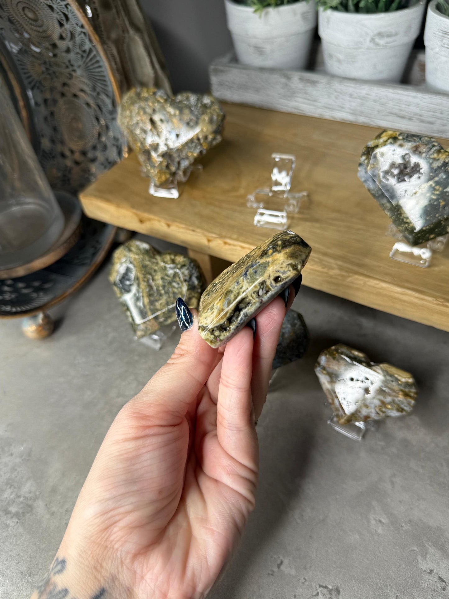 Ocean Jasper Crystal Heart Carvings - Sea Jasper 8th Vein Style