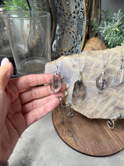 Enhydro water in Quartz Crystal Pendant Necklace