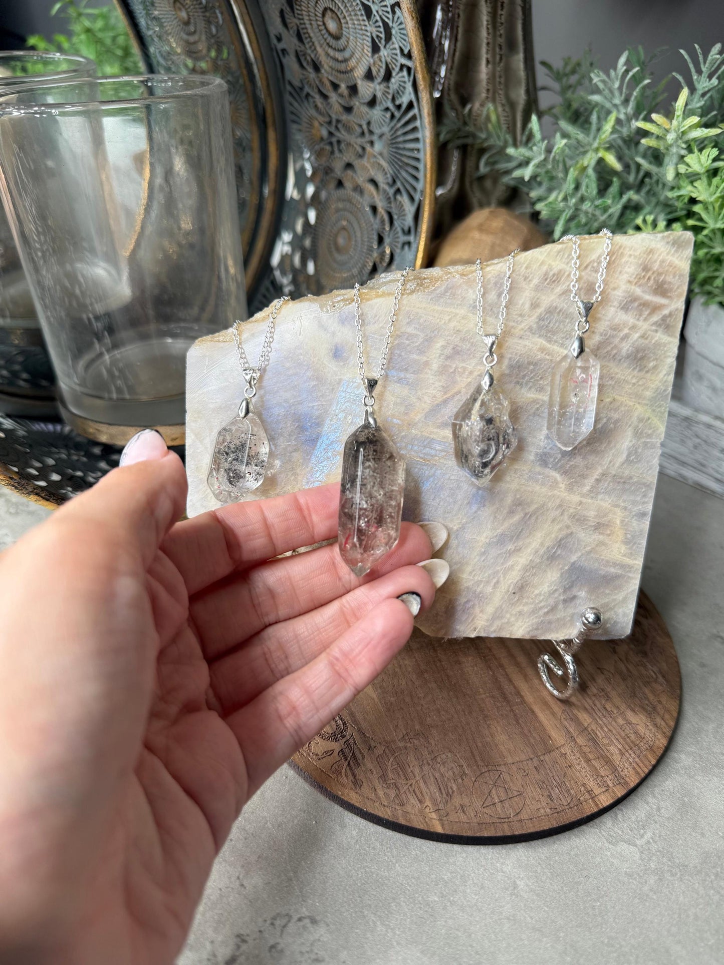 Enhydro water in Quartz Crystal Pendant Necklace