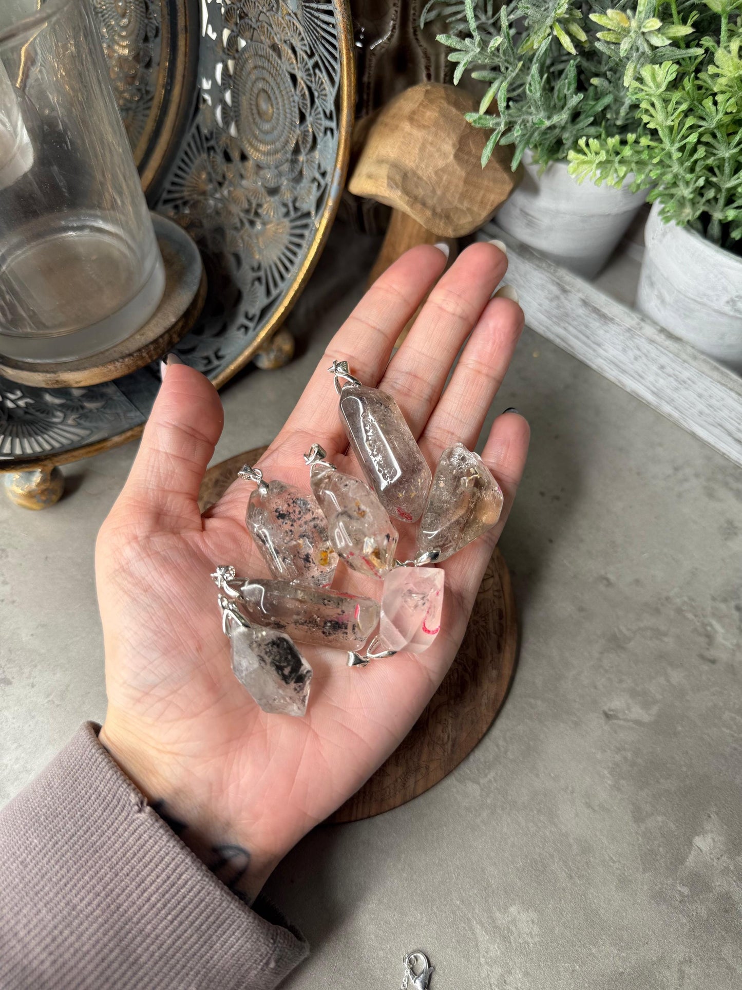 Enhydro water in Quartz Crystal Pendant Necklace