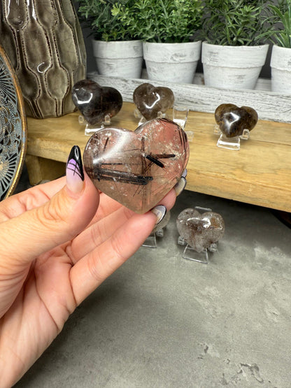 Copper Rutile in Quartz Crystal Hearts