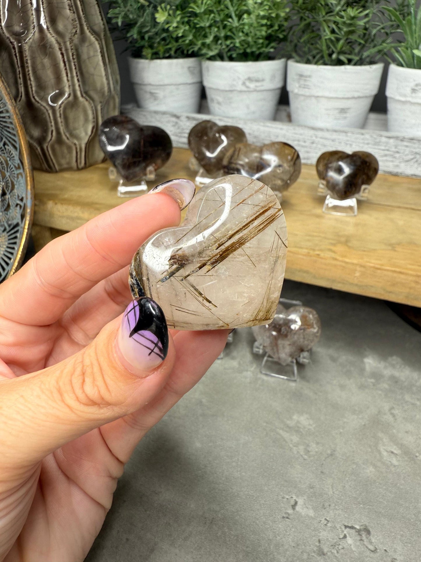 Copper Rutile in Quartz Crystal Hearts