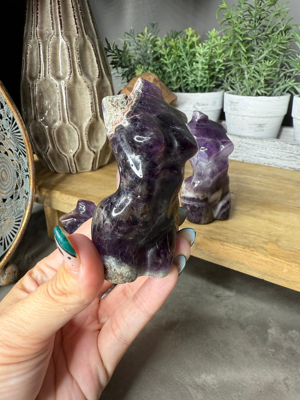 Rose Quartz & Amethyst Goddess Crystal Carvings