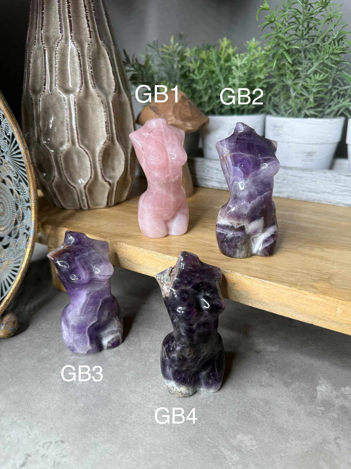 Rose Quartz & Amethyst Goddess Crystal Carvings