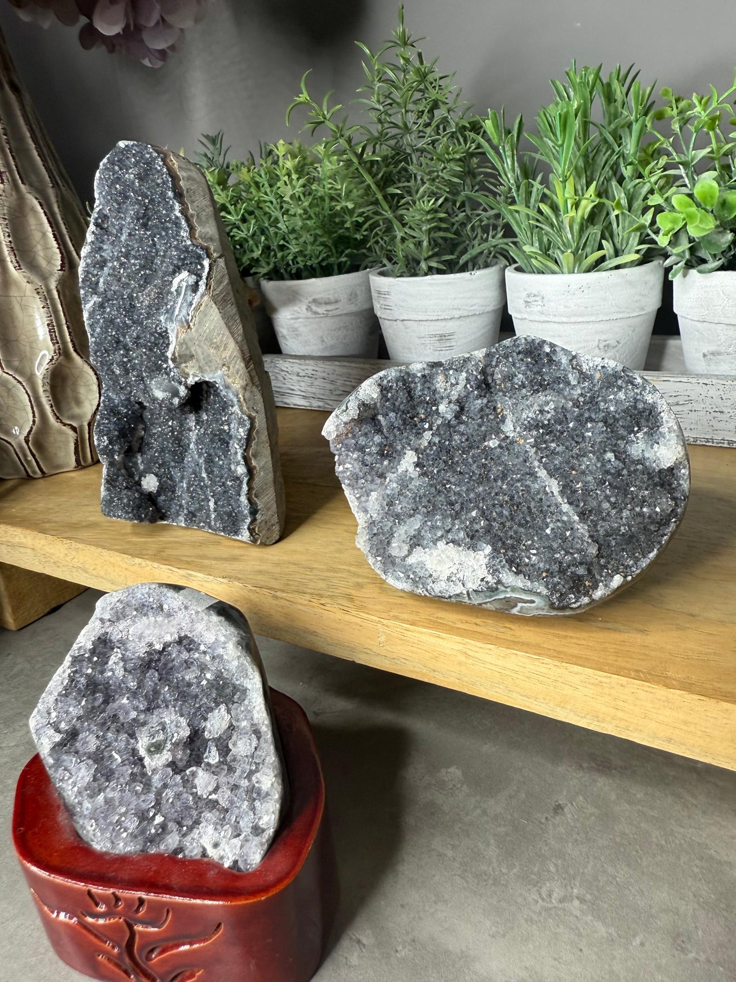 Black Amethyst Crystal CutBases Home Decor