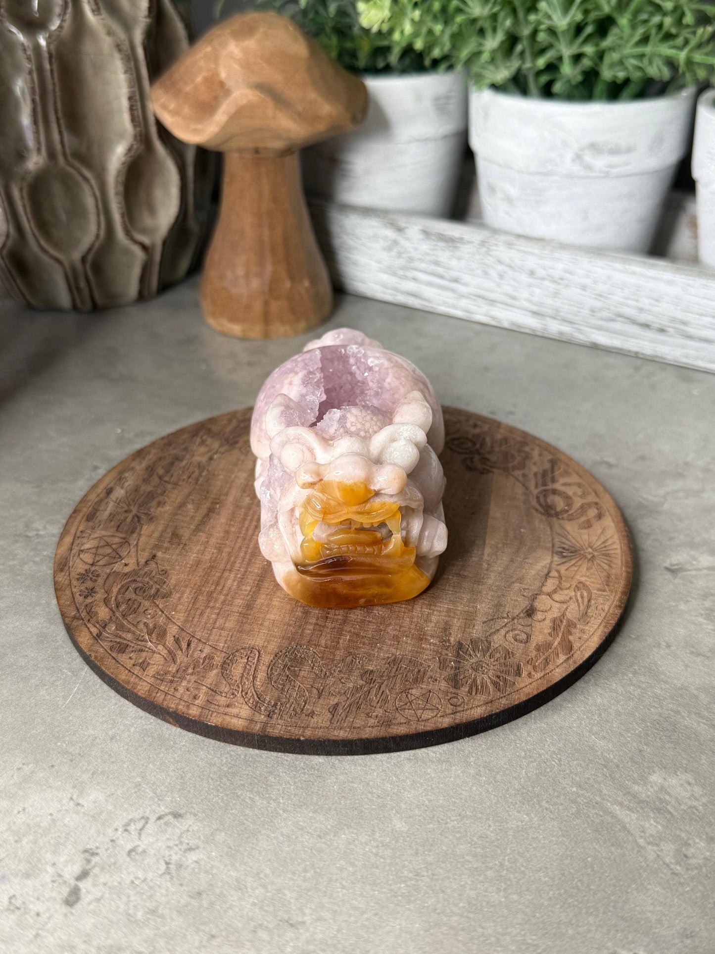 Pink Amethyst Druzy Handcarved Pixiu Crystal Carving Extremely Detailed