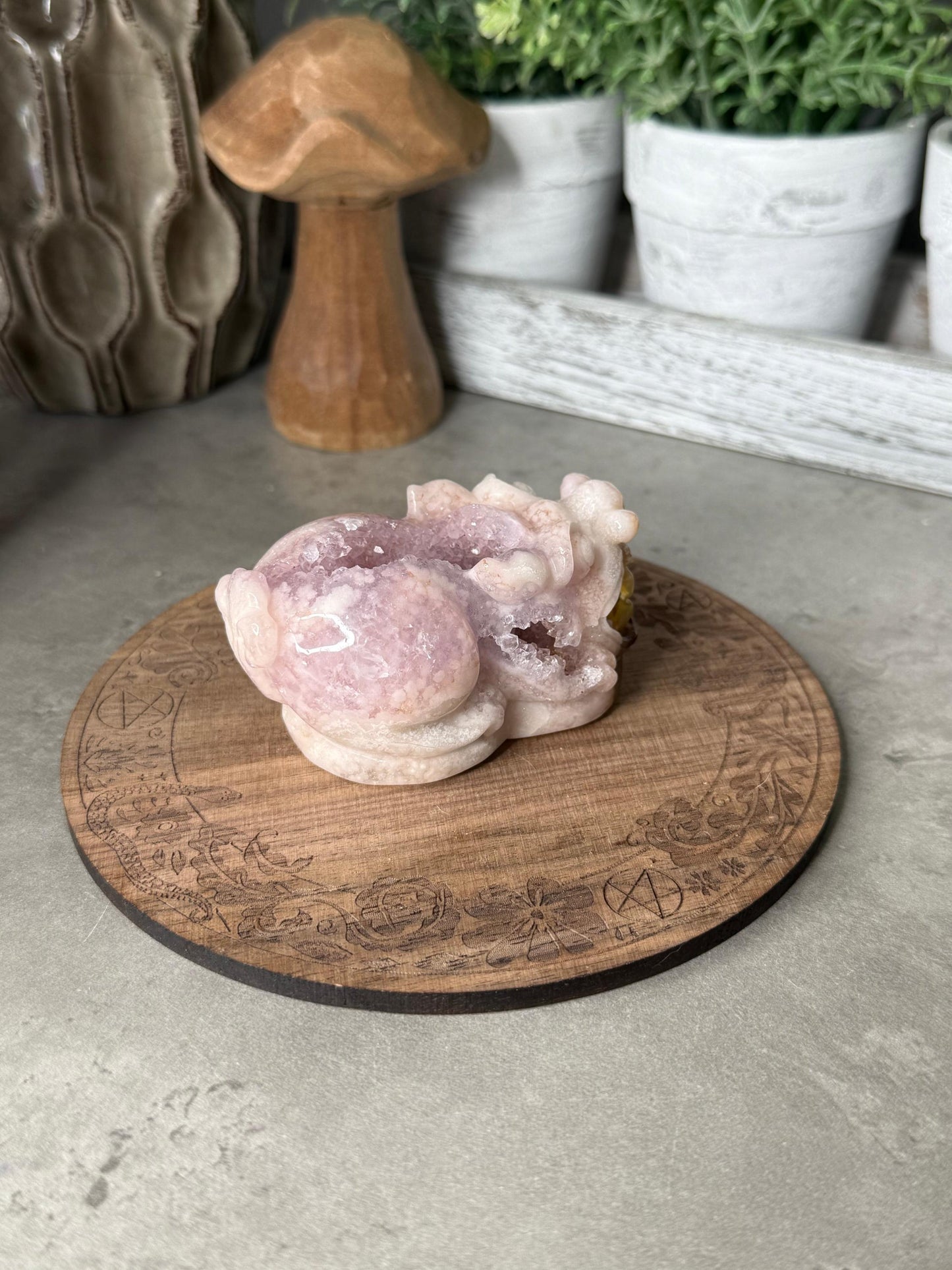 Pink Amethyst Druzy Handcarved Pixiu Crystal Carving Extremely Detailed