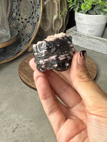 Rhodonite Pixiu Crystal Carving