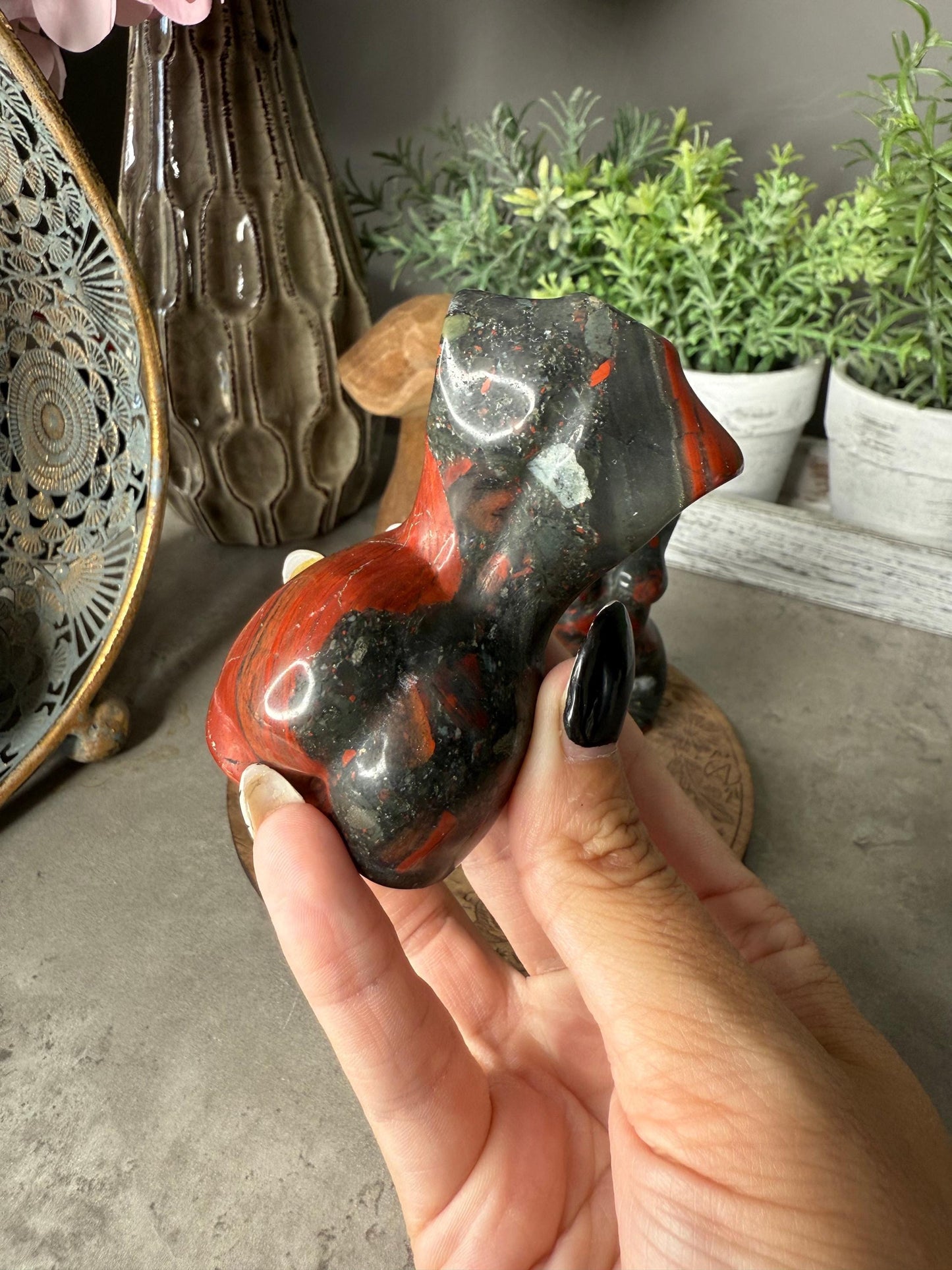 African Bloodstone Goddess Crystal Carvings