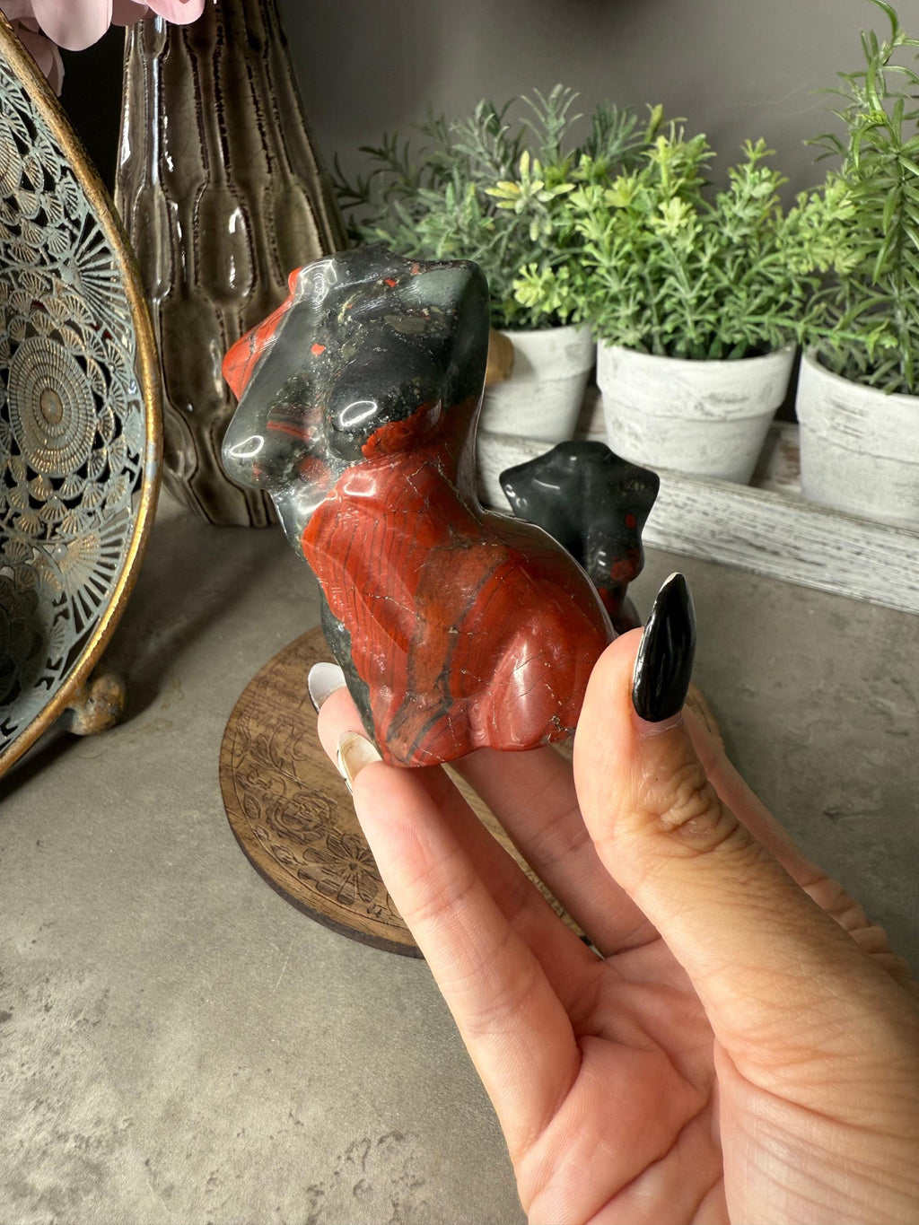African Bloodstone Goddess Crystal Carvings