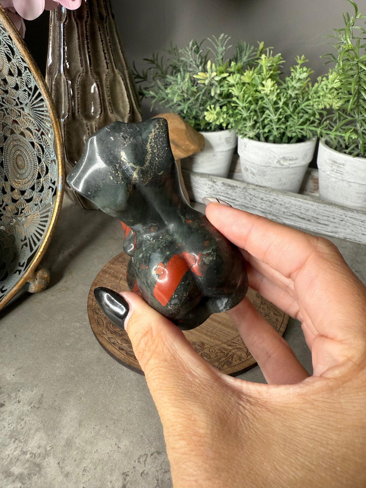 African Bloodstone Goddess Crystal Carvings
