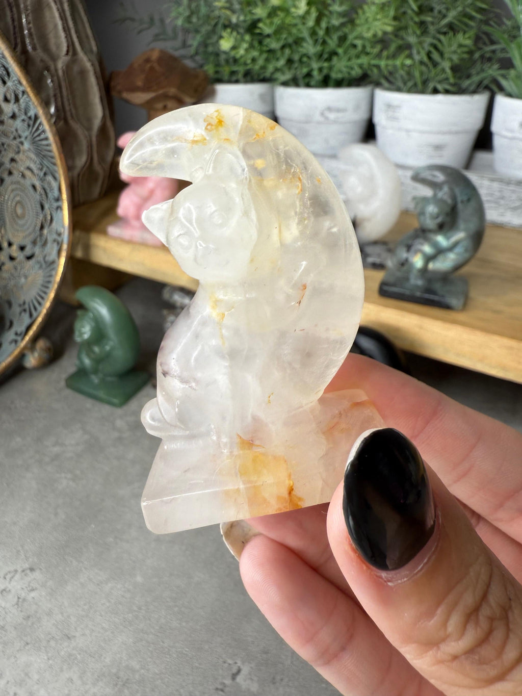Moon Cat Crystal Carving Medium Size