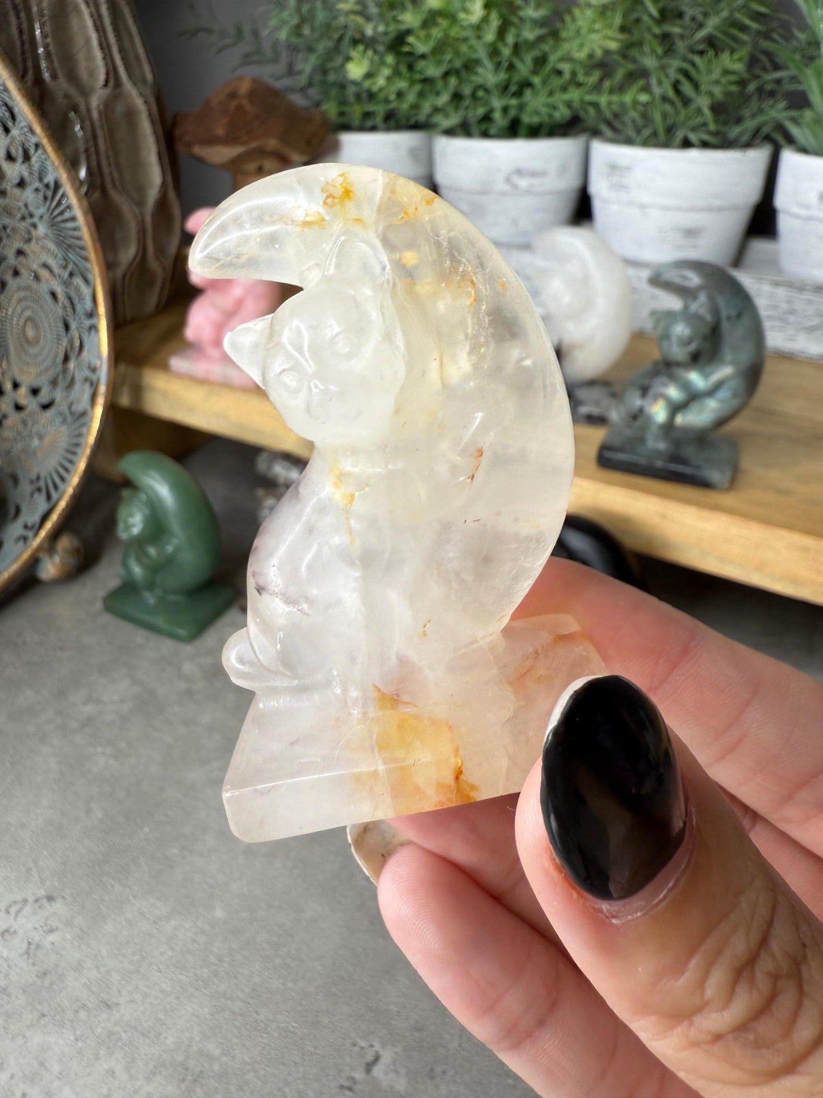 Moon Cat Crystal Carving Medium Size