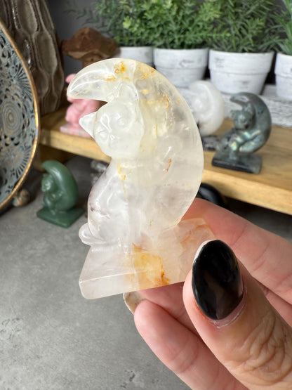 Moon Cat Crystal Carving Medium Size