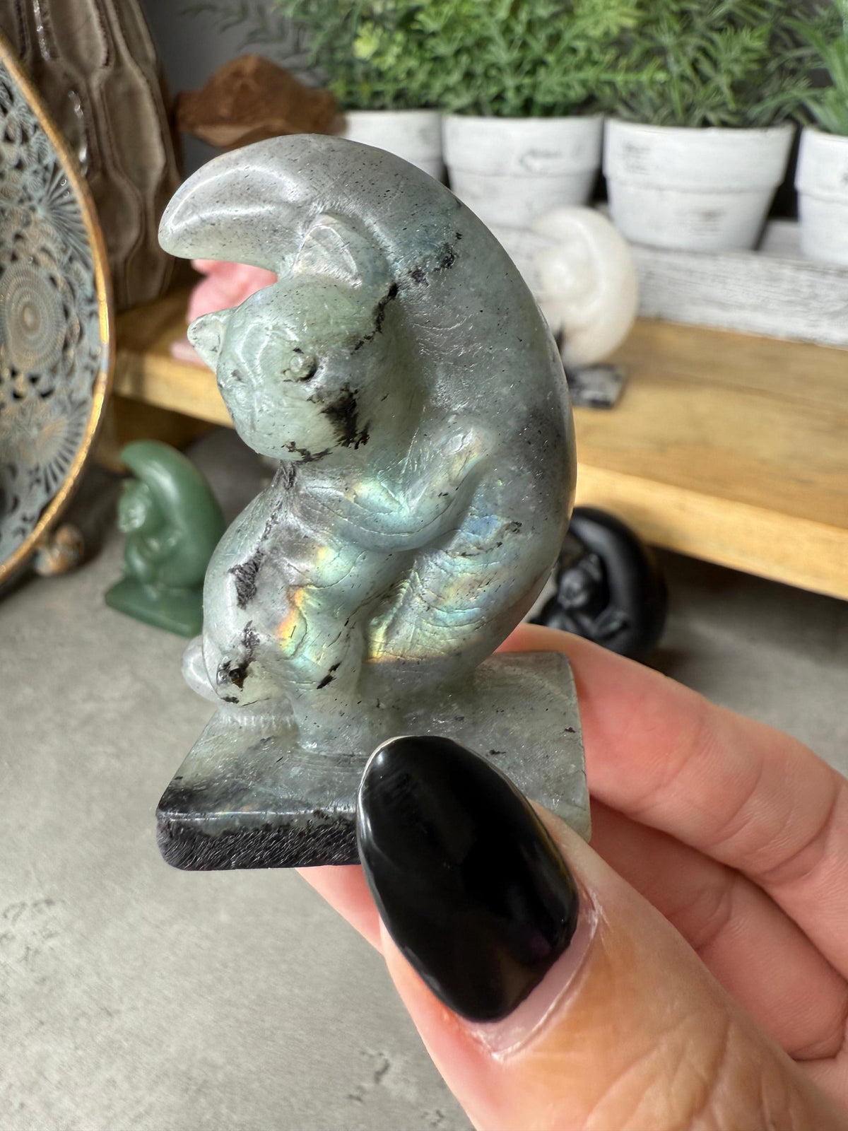Moon Cat Crystal Carving Medium Size