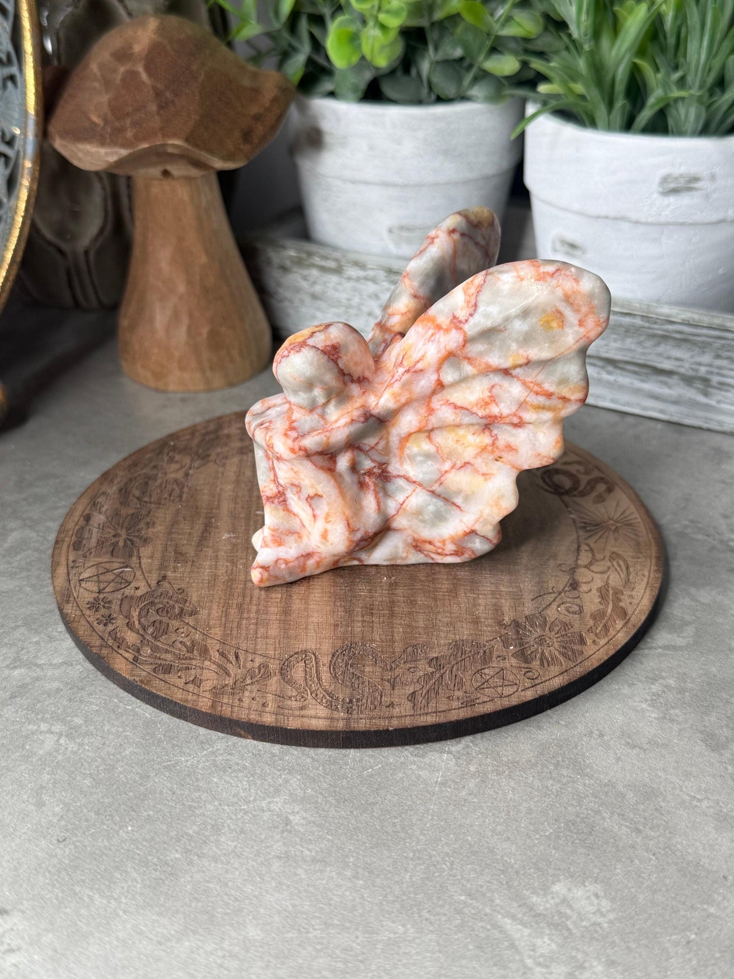 Red Vein Jasper Sitting Fairy Crystal Carving - 79g