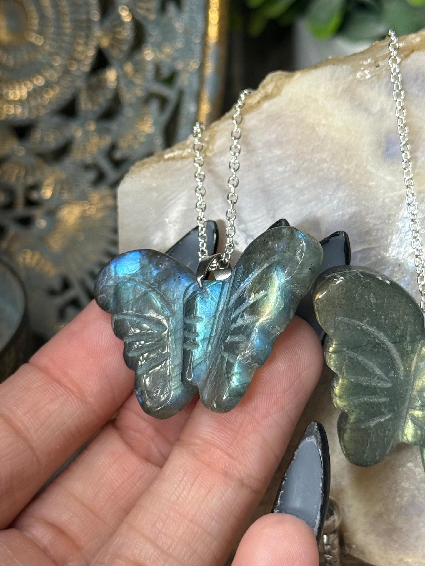 Labradorite Crystal Butterfly Pendants with chain