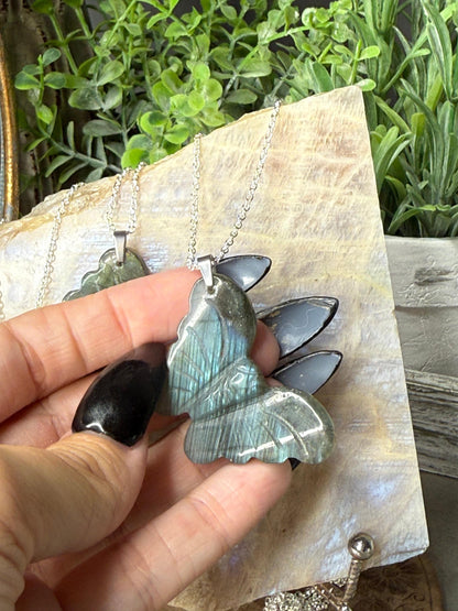 Labradorite Crystal Butterfly Pendants with chain