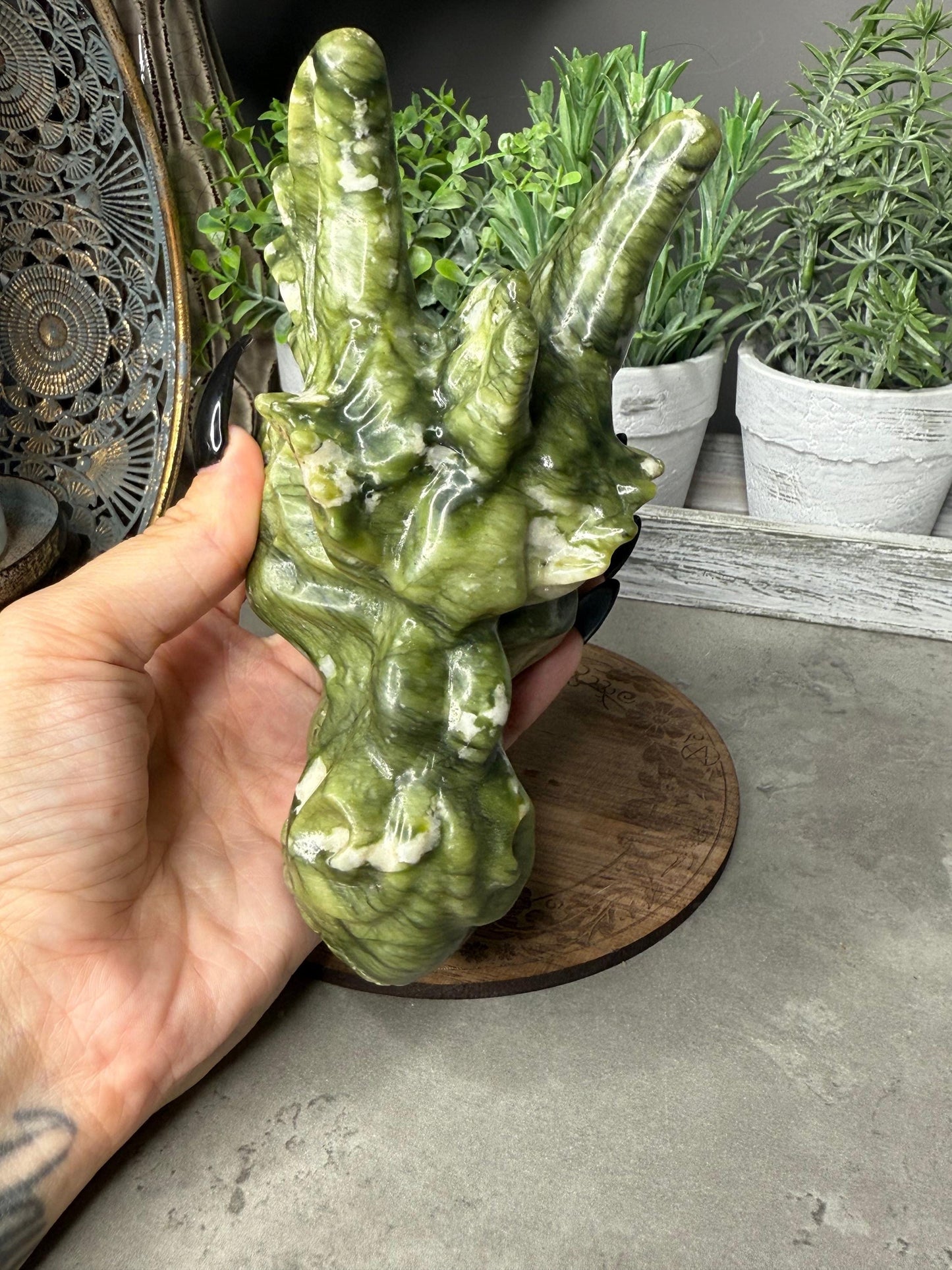 Large Green Jade Dragon Crystal Carving 815g