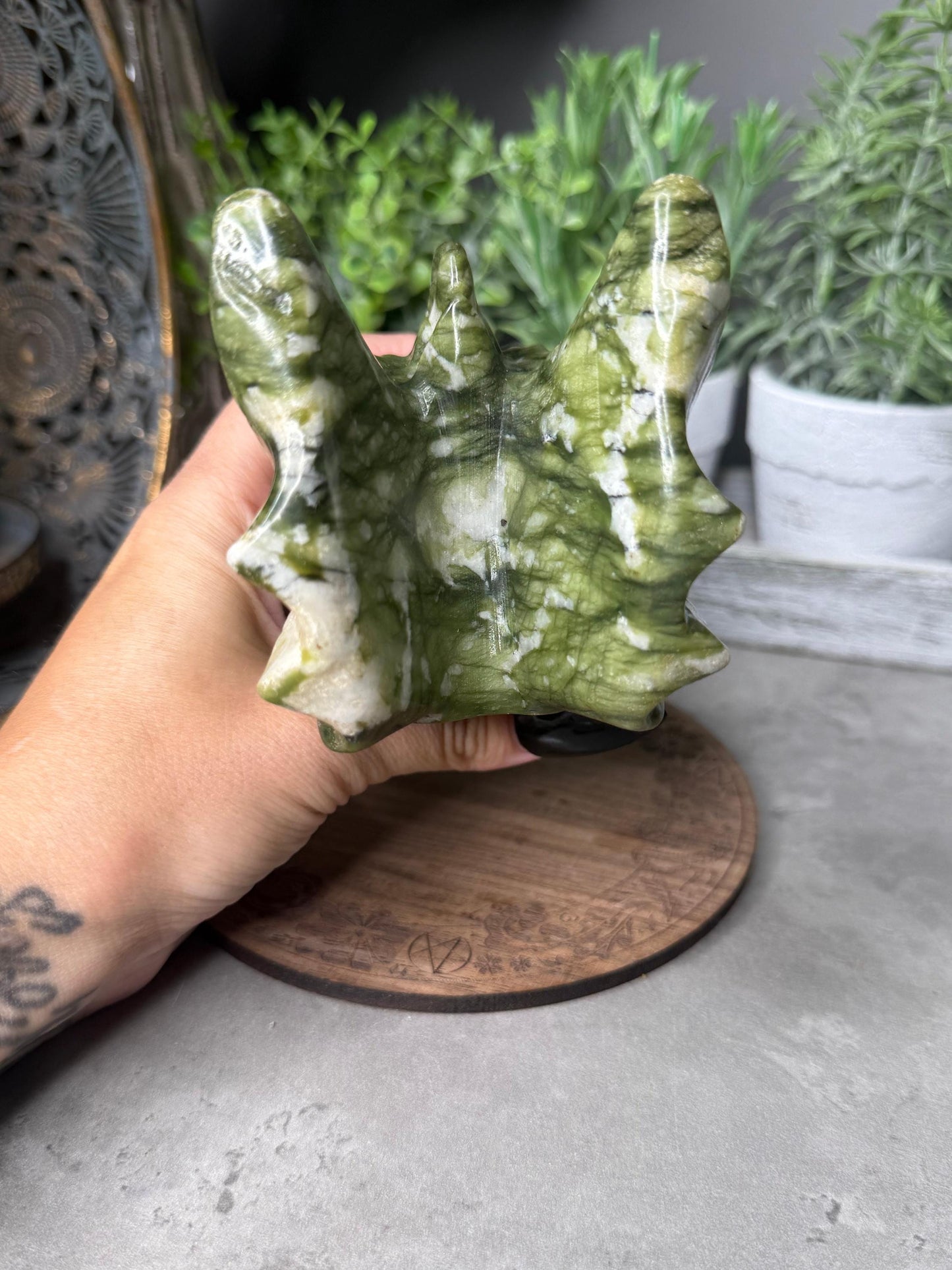 Large Green Jade Dragon Crystal Carving 815g
