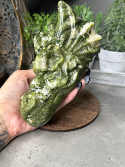 Large Green Jade Dragon Crystal Carving 815g