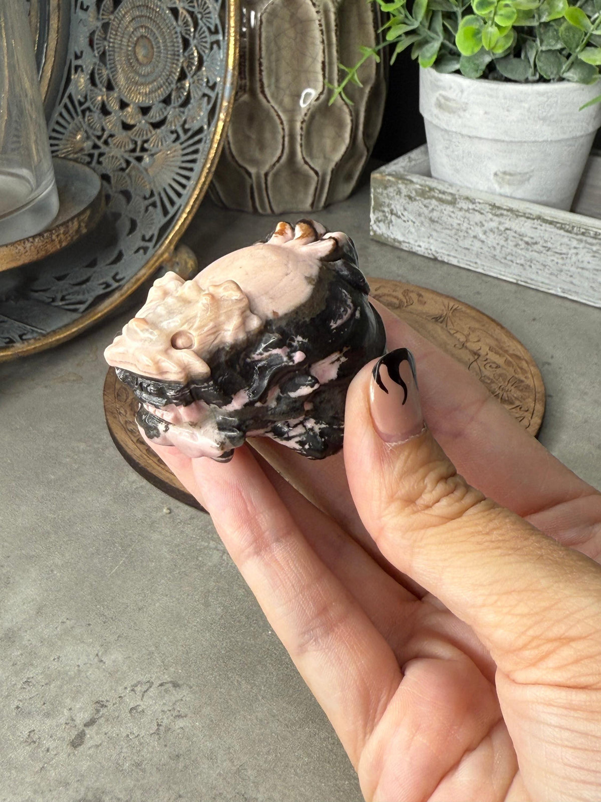 Rhodonite Pixiu Crystal Carving