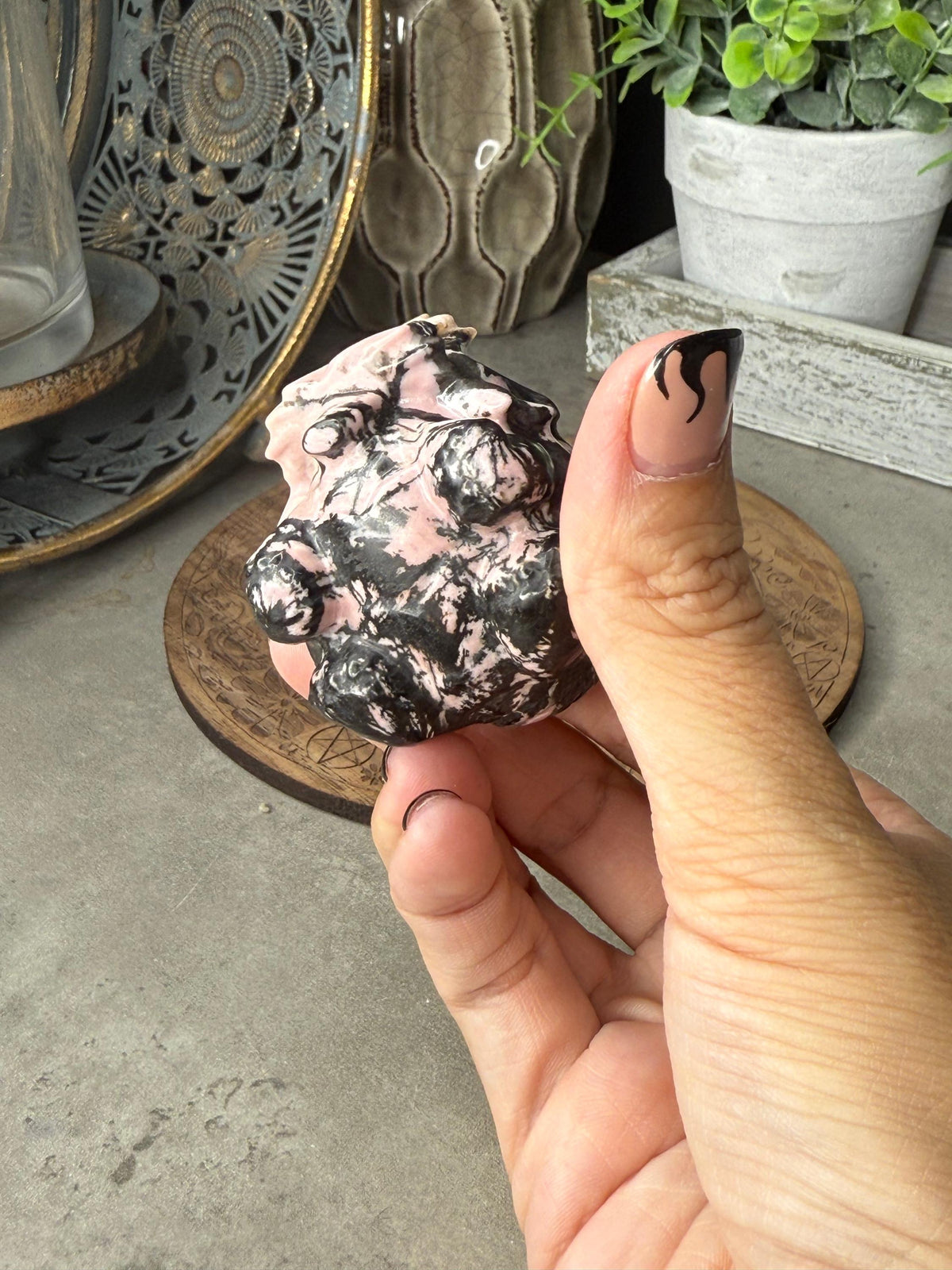 Rhodonite Pixiu Crystal Carving