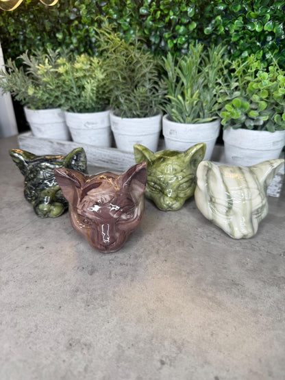 Three Eyed Cat Crystal Carvings - Multiple Crystal Options