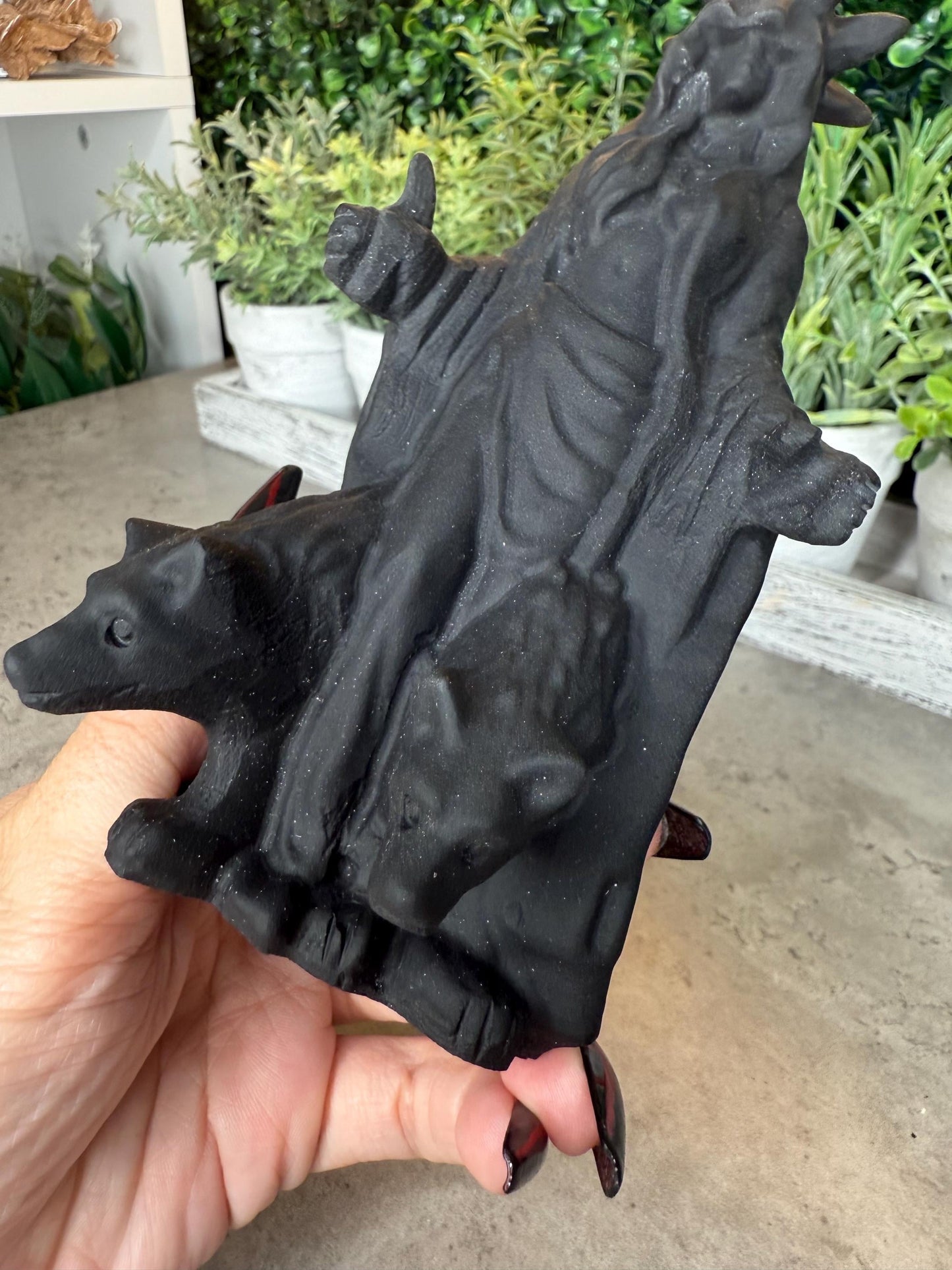 Unpolished Obsidian Hecate Crystal Carving - 6 inches tall