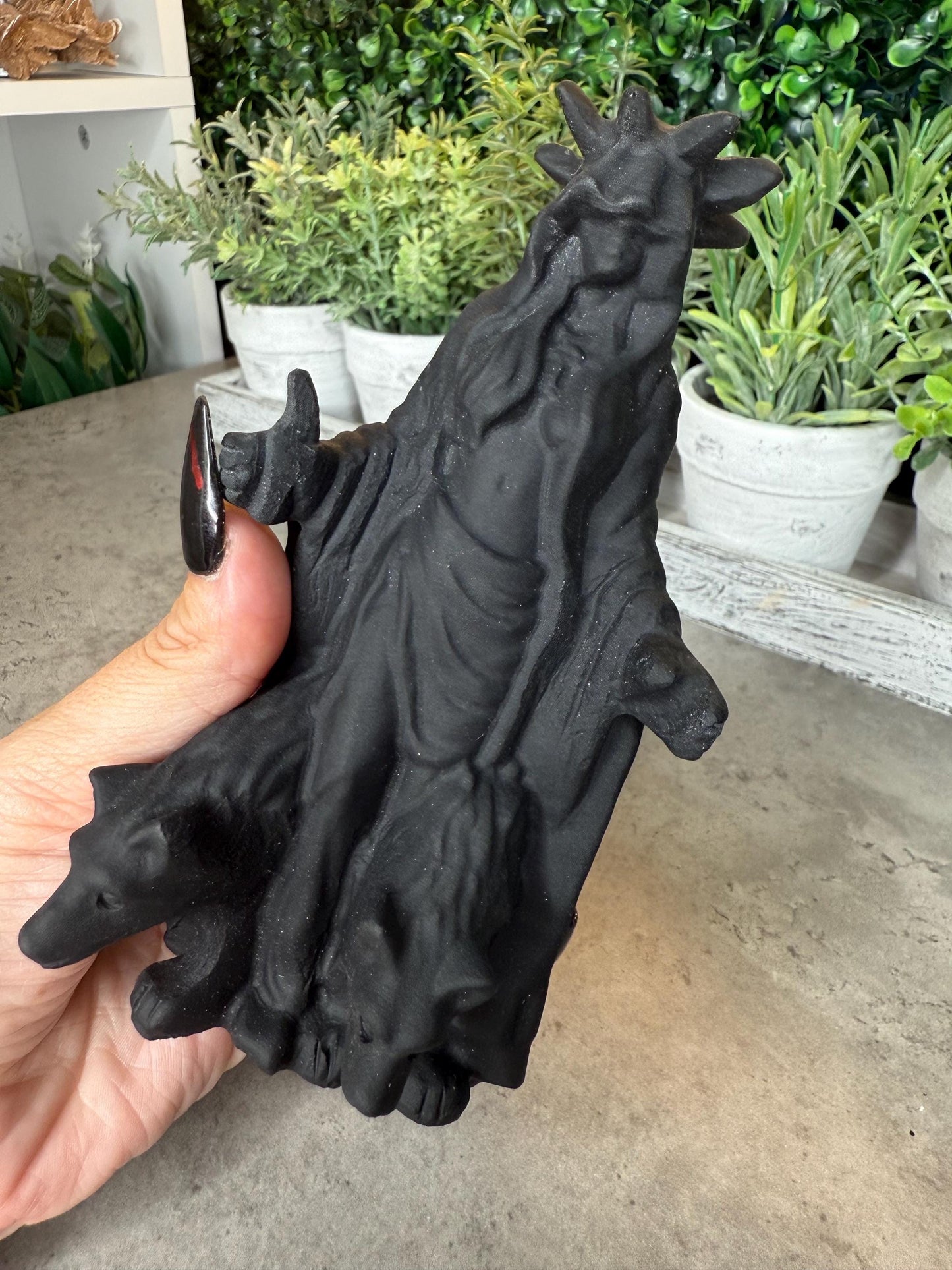 Unpolished Obsidian Hecate Crystal Carving - 6 inches tall