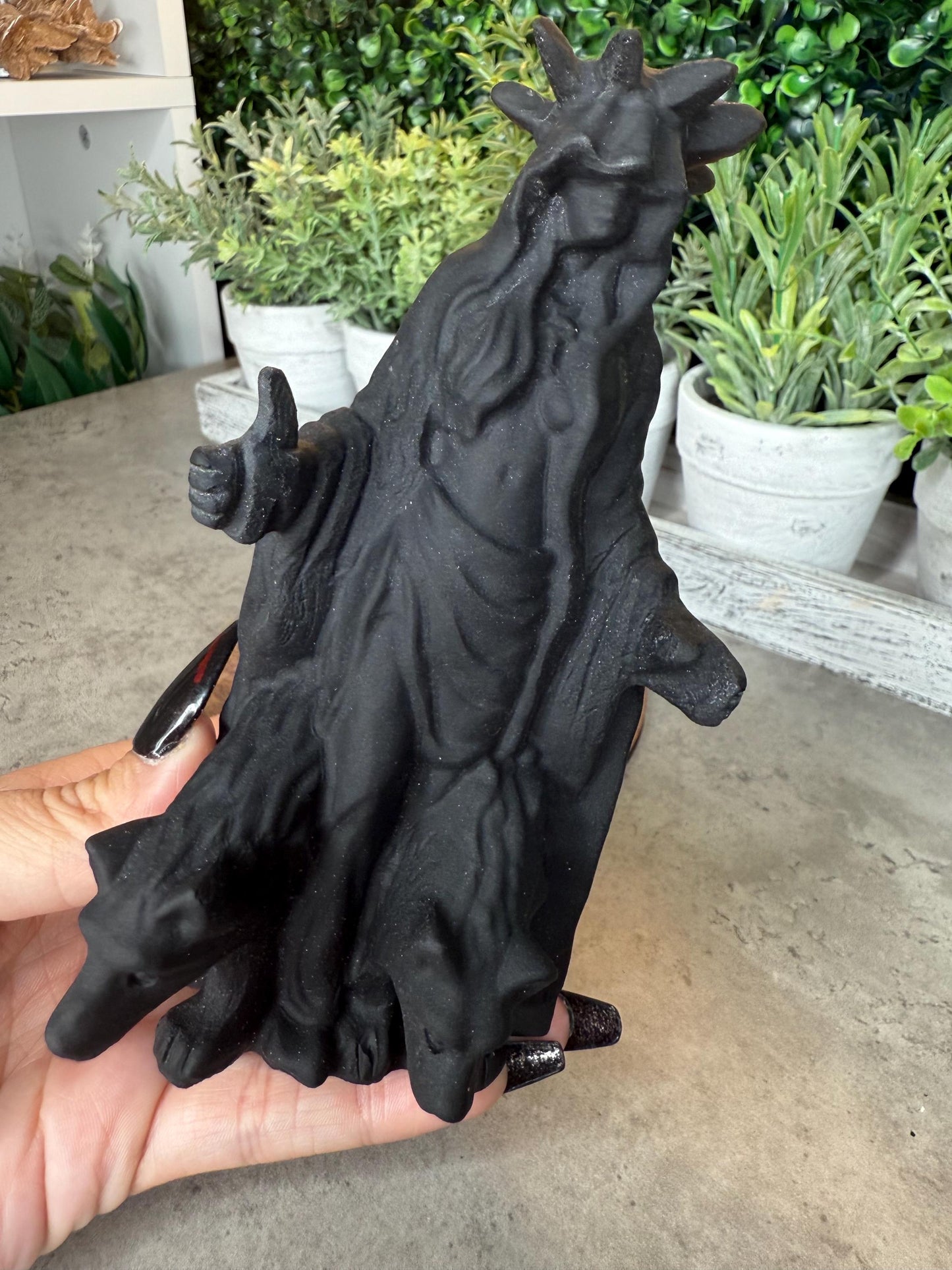 Unpolished Obsidian Hecate Crystal Carving - 6 inches tall