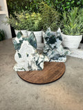 Moss Agate Cat Silhouette Crystal Carvings - 4 inches tall
