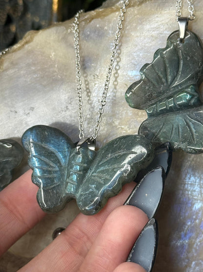 Labradorite Crystal Butterfly Pendants with chain