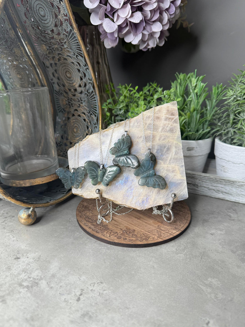 Labradorite Crystal Butterfly Pendants with chain