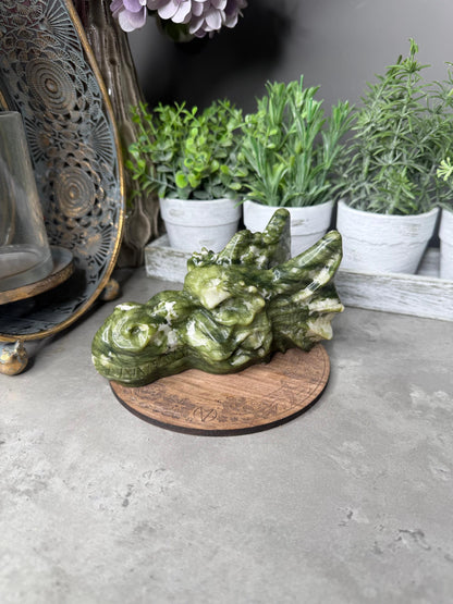 Large Green Jade Dragon Crystal Carving 815g