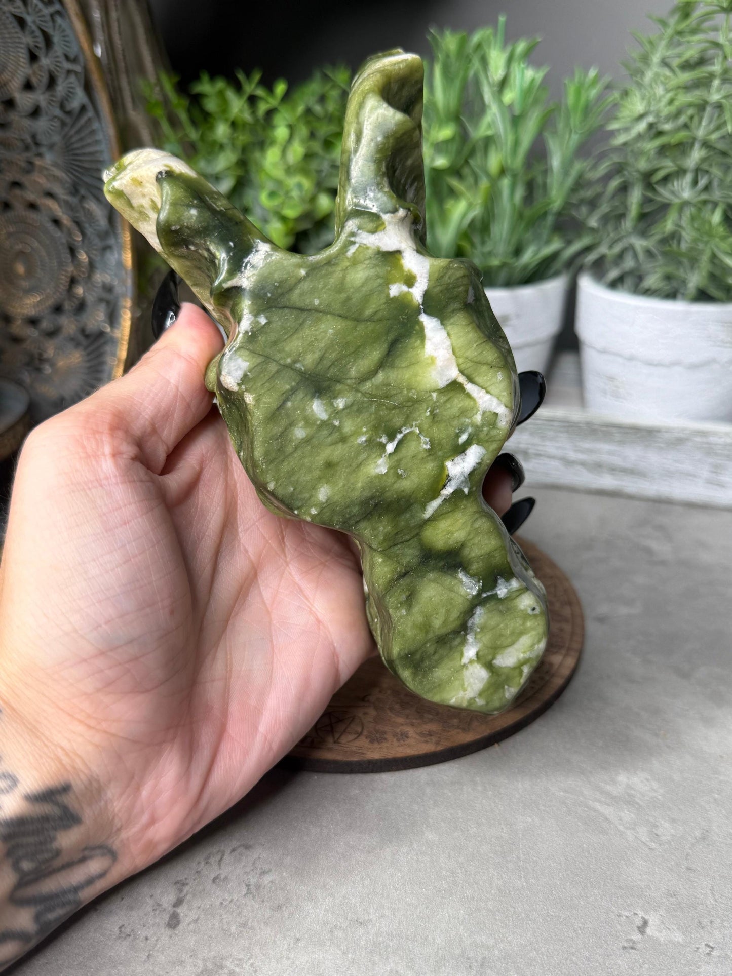 Large Green Jade Dragon Crystal Carving 815g